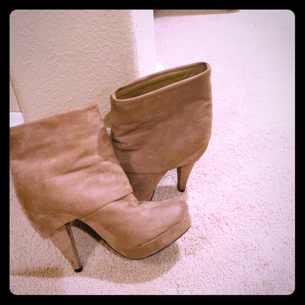 Tan booties with heel
